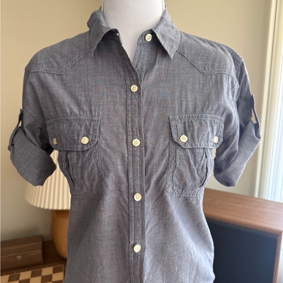 Rubbish Nordstrom Gray Chambray Roll Tab Button Down Shirt XS - Picture 6 of 10